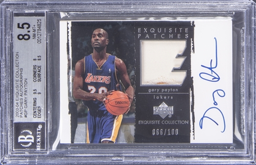 2003-04 UD "Exquisite Collection" Patches Autographs #GP Gary Payton Signed Patch Card (#66/100) - BGS NM-MT+ 8.5/BGS 10 Auto
